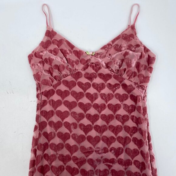 Betsey Johnson Pink Velvet Heart Ruffle Hi-Low Midi Dress | Size 0 - Picture 6 of 8